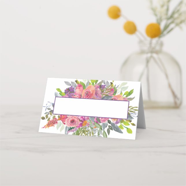 Cartão De Mesa Floral Roxo Rosa (Frente)