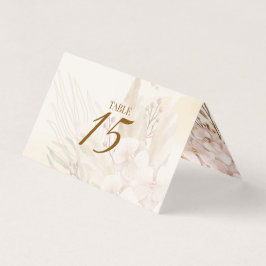 Cartão de Mesa Floral Rústico Bege e Dourado Boho