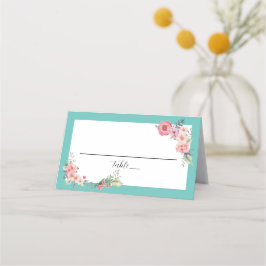 Cartão De Mesa Floral Turquesa