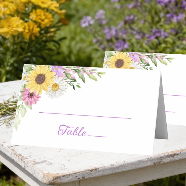 Cartão De Mesa Floral Wedding Sunflower Daisy Wildflower Escort (Criador carregado)
