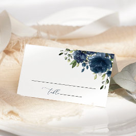 Cartão De Mesa Flores Azuis Marinho, Folhagens, Boho, Casamento F