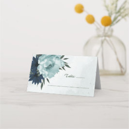 Cartão De Mesa Flores azuis-poeirentas de marinho botânico