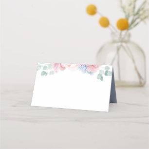 Cartão De Mesa Flores Azuis Rosa Elegantes Casamento Romântico