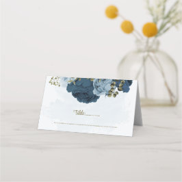 Cartão De Mesa flores azul marinho azul claro botânico casamento