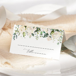 Cartão De Mesa Flores Brancas, Flores Creme, Folhagens, Casamento