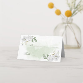 Cartão De Mesa flores brancas folhas verdes botânico