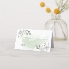 Cartão De Mesa flores brancas folhas verdes botânico