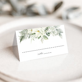 Cartão De Mesa Flores Brancas Luxuriantes e Casamento com Verdor
