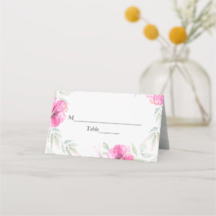 Cartão De Mesa Flores Cor-de-Rosa Botânica Aquarela Chá de Noiva