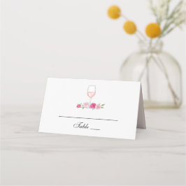 Cartão De Mesa Flores cor-de-rosa. Taça de vinho. Rosas elegantes