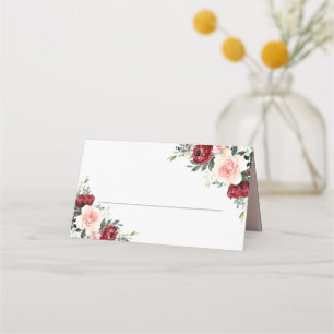 Cartão De Mesa Flores De Aquarela Borgonha Dobrada