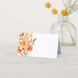 Cartão De Mesa Flores de Aquarela Laranja Vintage em Branco