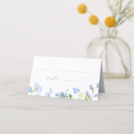 Cartão De Mesa Flores De Cor De Água Azul Claro Folhas De Corda D