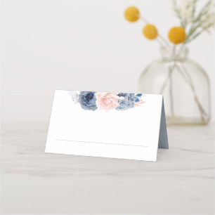 Cartão De Mesa Flores de Tom Azul Bege Casamento Boho