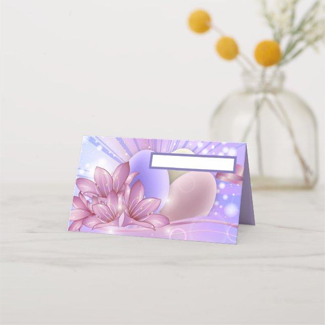 Cartão De Mesa Flores e ovos de Páscoa (Frente)