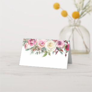 Cartão De Mesa Flores Elegantes Cor-de-rosa branco Nome Número Ca