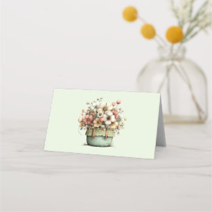 Cartão De Mesa Flores em um Vaso Aconchegante Rústico Fofo