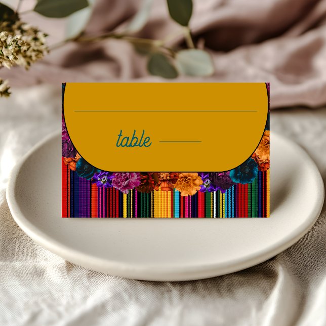 Cartão De Mesa Flores mexicanas modernas amarelo de casamento (Criador carregado)