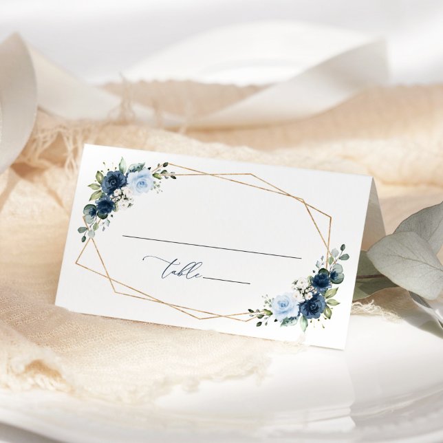 Cartão De Mesa Flores Navy, Flores Azuis, Boho, Casamento Floral (Criador carregado)