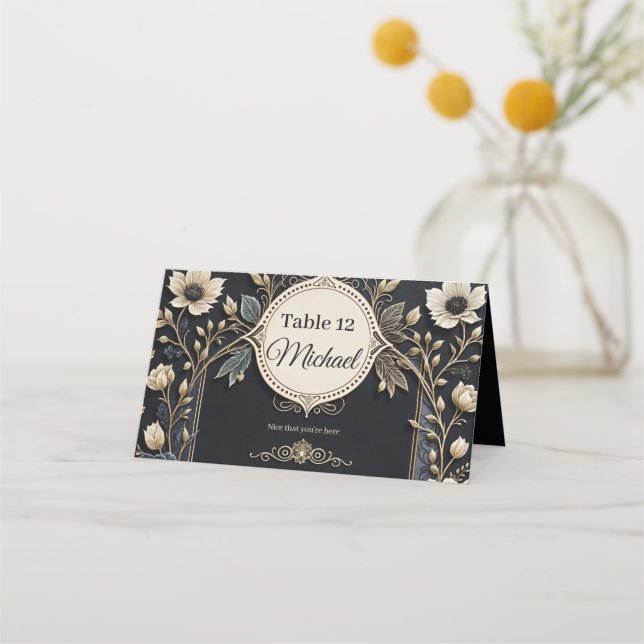 Cartão De Mesa Flores românticas brilhantes sobre fundo azul prof (Frente)