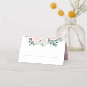 Cartão De Mesa Flores rosa e Eucalyptus Watercolor Greenerescênci