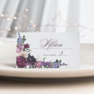 Cartão De Mesa Flores Roxas Casamento romântico