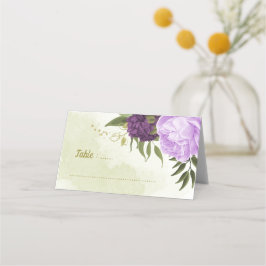 Cartão De Mesa flores roxas folhas verdes