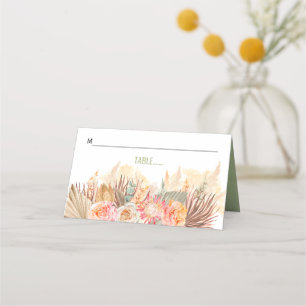 Cartão De Mesa Flores secas e erva-pampas manchada, verde