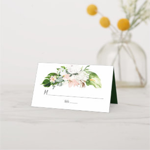 Cartão De Mesa Flores Tropicais Brancas e de Cores Aquáticas