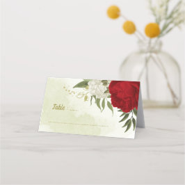 Cartão De Mesa flores vermelhas folhas verdes casamento