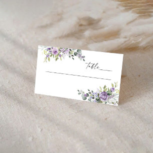 Cartão De Mesa Flores Violetas Românticas Casamento Dobrado