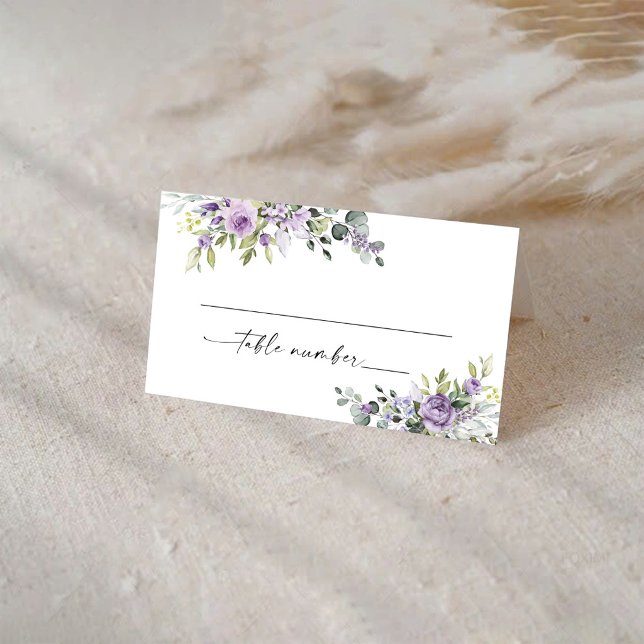 Cartão De Mesa Flores Violetas Românticas Casamento Dobrado (Criador carregado)