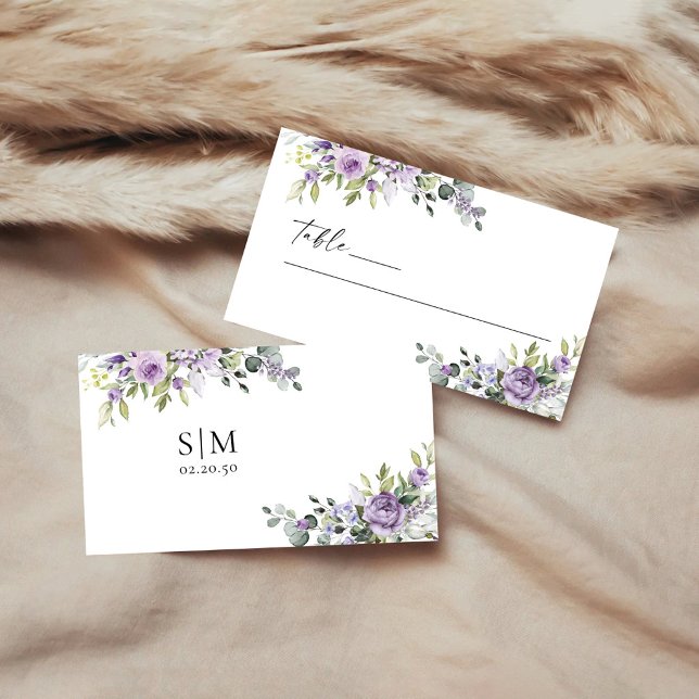 Cartão De Mesa Flores Violetas Românticas Casamento Dobrado (Criador carregado)