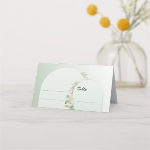Cartão De Mesa Flush floral de arco verde-suave minimalista