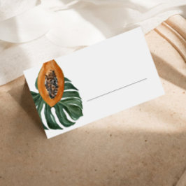 Cartão De Mesa Folha Tropical e Preenchimento de Mamão