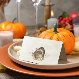 Cartão De Mesa Folhagem de Pássaros de Ação de Graças à Turquia