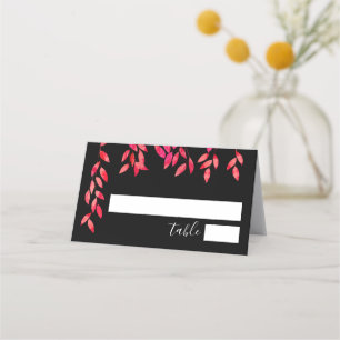Cartão De Mesa Folhagem Rosa Quente no Casamento Negro