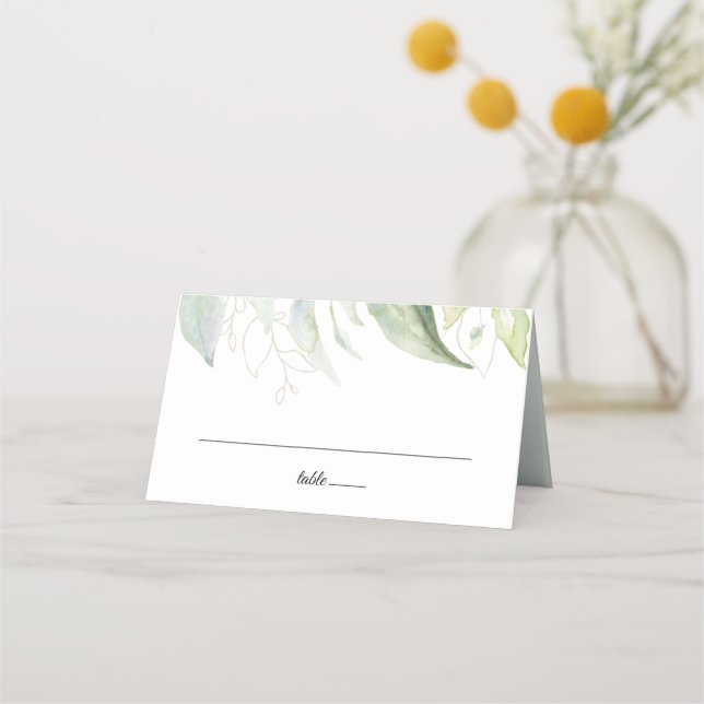 Cartão De Mesa Folhas Botânicas Greenery Gold (Frente)