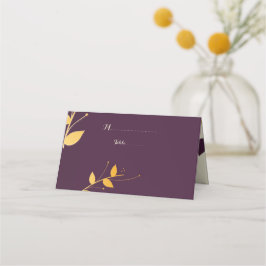 Cartão De Mesa Folhas de Ouro Roxo Elegante