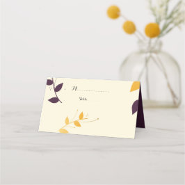 Cartão De Mesa Folhas de Ouro Roxo Elegante