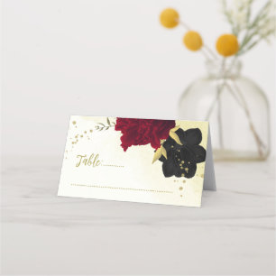 Cartão De Mesa folhas de ouro vermelho-preto