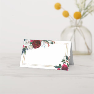 Cartão De Mesa Folhas de Rosas de Inverno Borgonha Mesa de Casame
