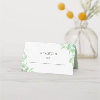 Cartão De Mesa Folhas de Watercolor Eucalyptus. Casamento Reserva