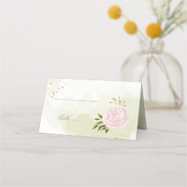 Cartão De Mesa Folhas verdes, cor-de-rosa bonito