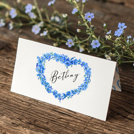 Cartão De Mesa Forget-me-not heart art wedding blue white