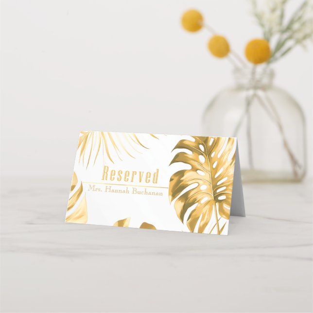Cartão De Mesa Formal Elegante Trendy Gilded Monstera Impressão (Frente)