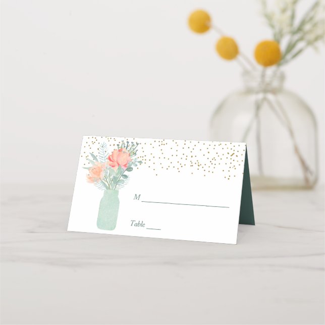 Cartão De Mesa Fosco Glass Mason Jar Wedding (Frente)