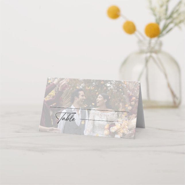 Cartão De Mesa Foto De Casamento Branco E Preto Moderno (Frente)