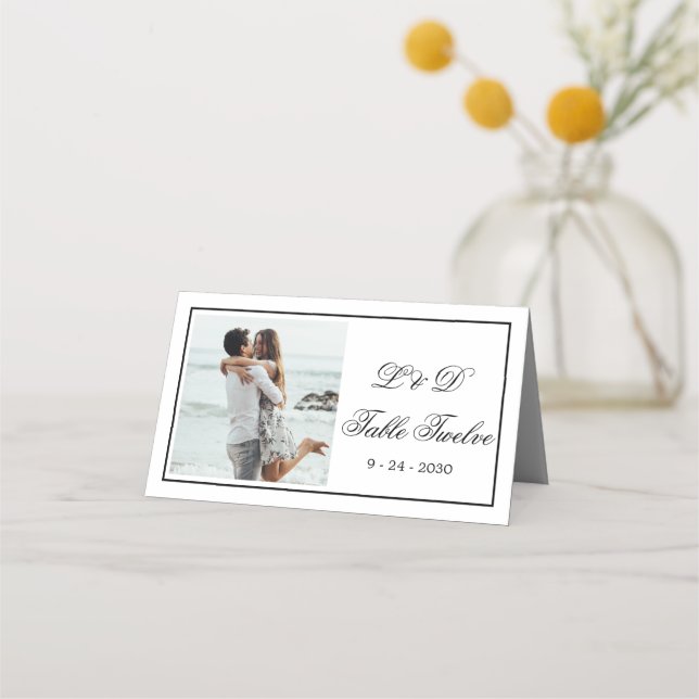 Cartão De Mesa Foto Elegante Numeração da Mesa Negra Negra (Frente)