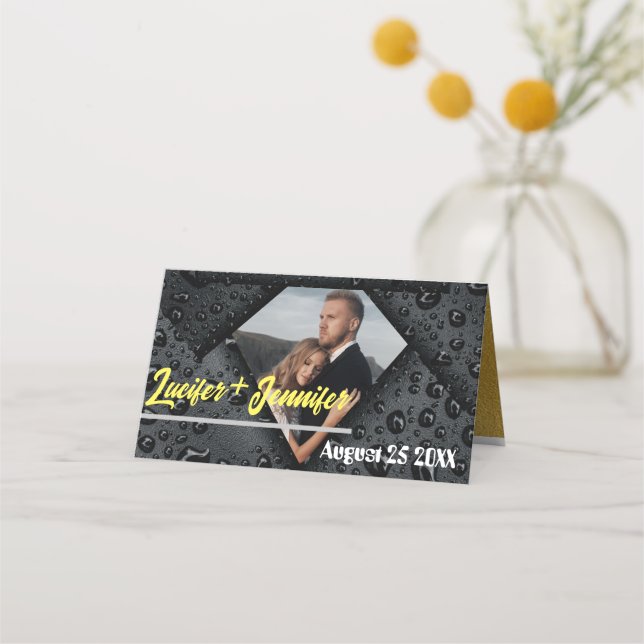 Cartão De Mesa Foto personalizada de casamento de diamante de Our (Frente)